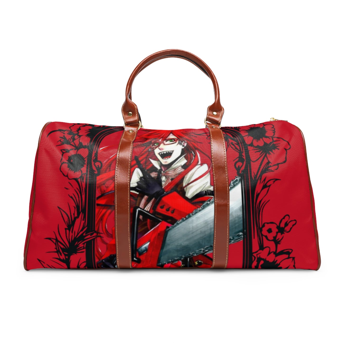 Anime-Inspired Waterproof Travel Bag - Stylish Red Floral Design for Adventurers