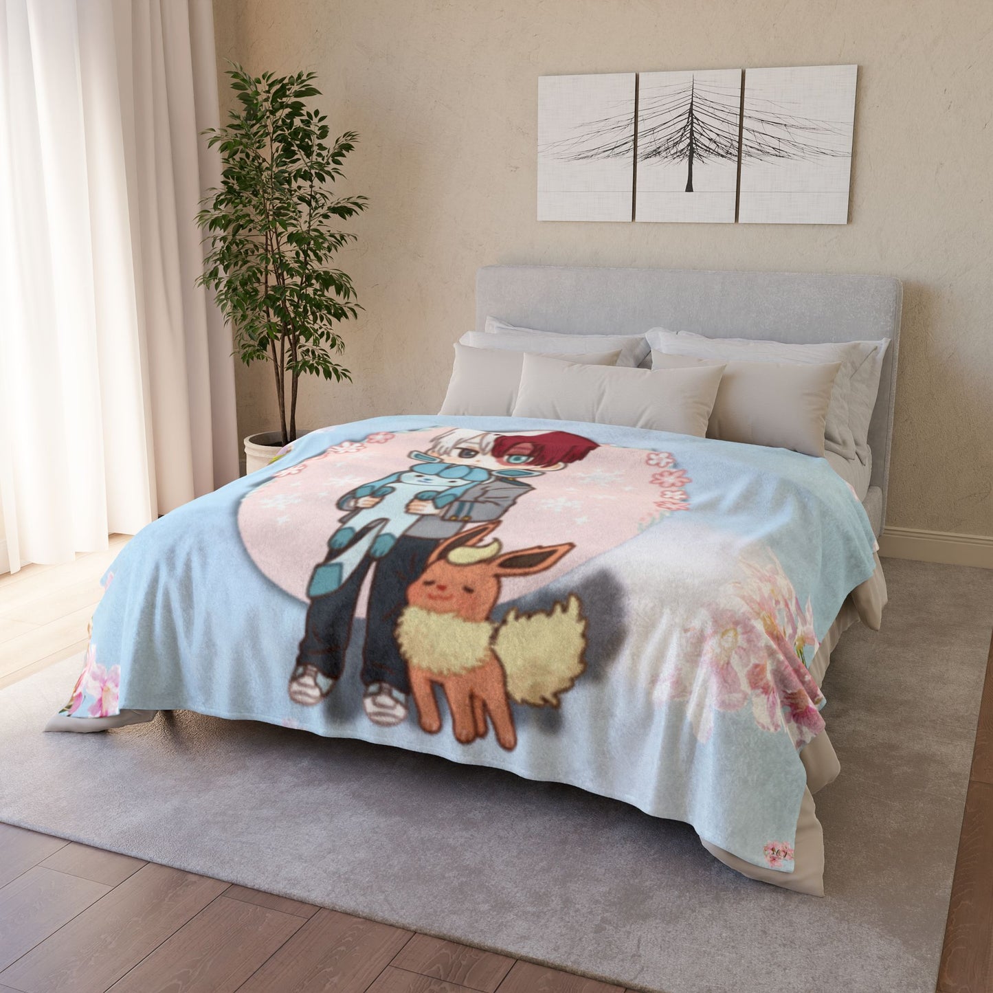 Fire & Ice Soft Polyester Blanket with Cute Characters - Cozy Throw for Fans