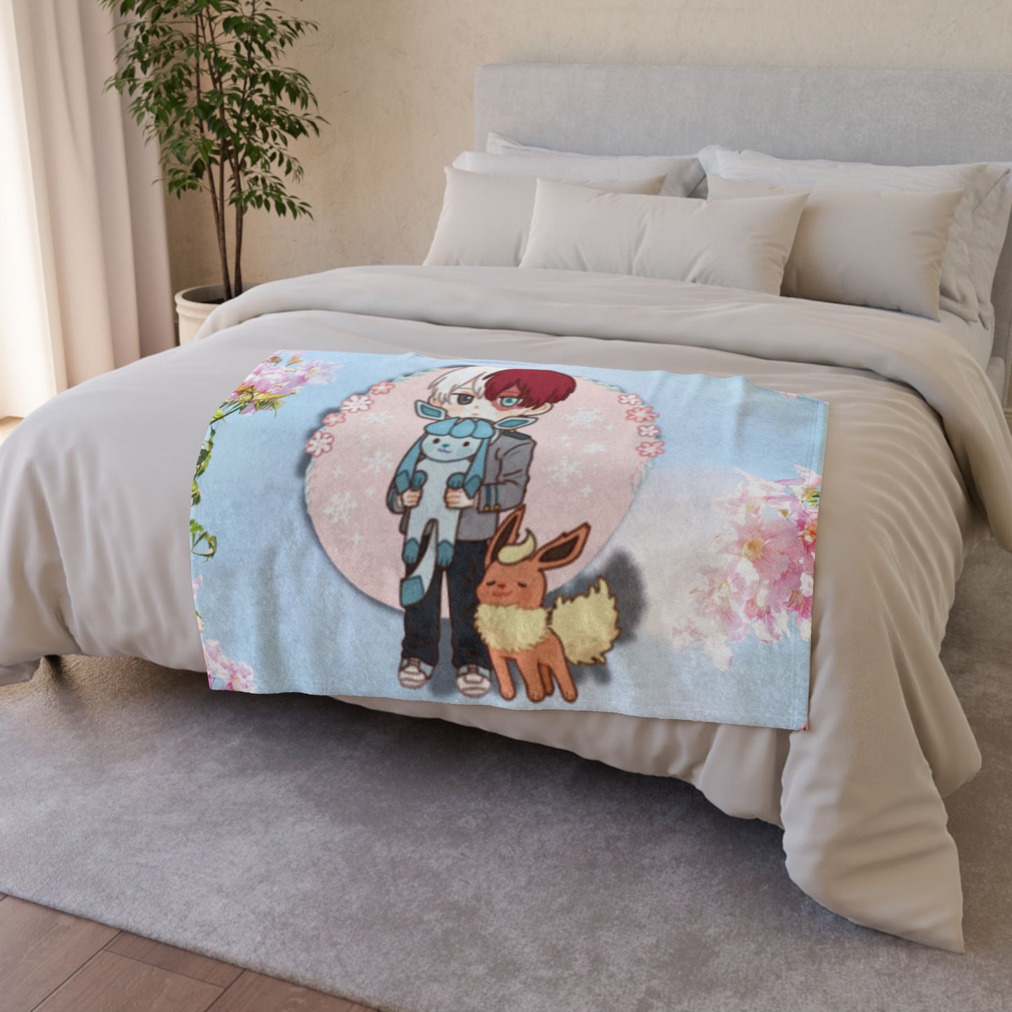 Fire & Ice Soft Polyester Blanket with Cute Characters - Cozy Throw for Fans