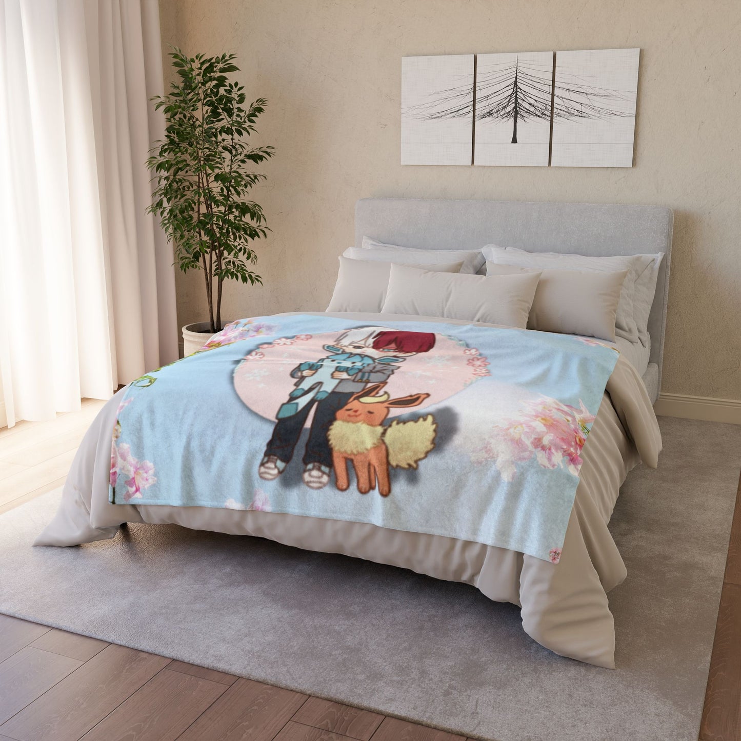 Fire & Ice Soft Polyester Blanket with Cute Characters - Cozy Throw for Fans